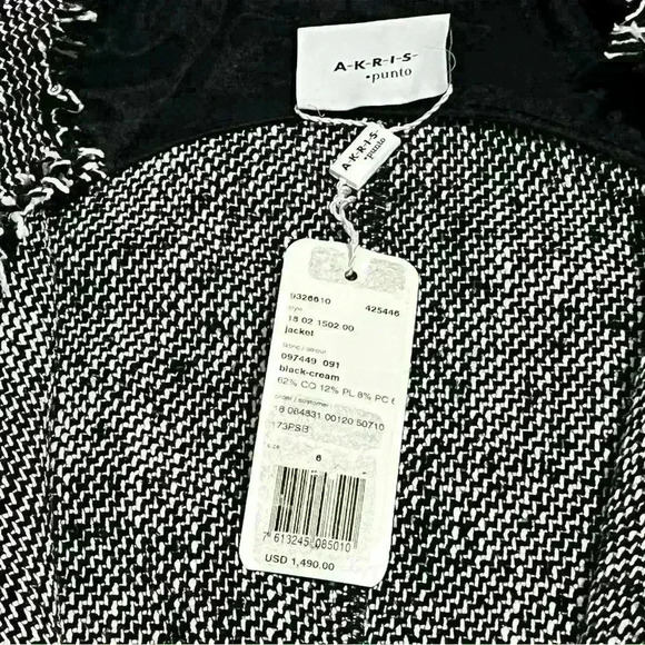 NWT AKRIS Punto Black & White Tweed Fringed Waterfall Front Open Jacket 6 $1490 - Picture 5 of 16